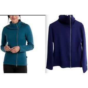 Kuhl Women's Large Asymmetrical Full Zip Cobalt Blue 100% Merino Prague Sweater